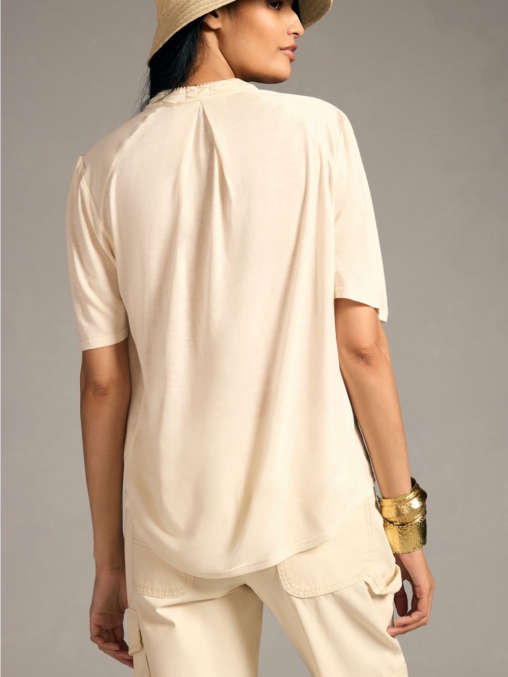 Anthropologie TINY XL cream pastel sheer embroidered dainty floral blouse top - Picture 7 of 14